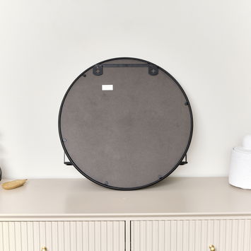 Round Matte Black Mirror With Shelf - 50cm x 50cm