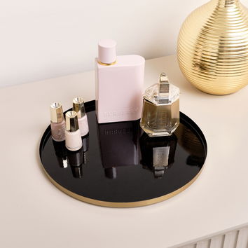 Round Metal Gold & Black Tray