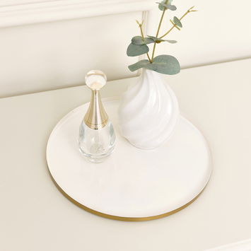 Round Metal Gold & Ivory Tray