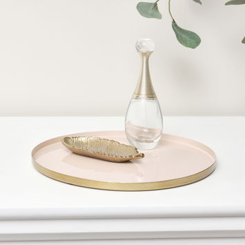 Round Metal Gold & Pink Tray