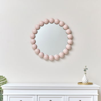 Round Pink Bobble Bobbin Wall Mirror 60cm x 60cm