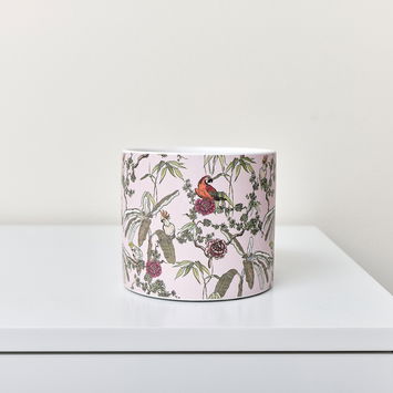 Round Pink Ceramic Botanical Parrot Storage Pot