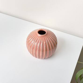 Round Pink Distressed Ceramic Vase - 12cm