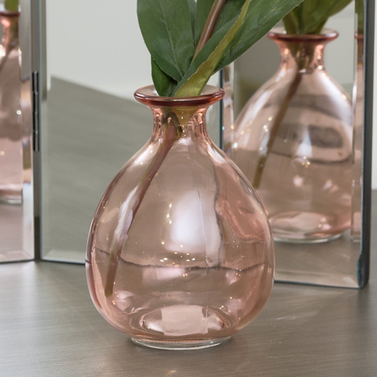 Round Rose Pink Glass Bud Vase