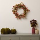 Round Rustic Green & Red Autumn Leaf Wreath