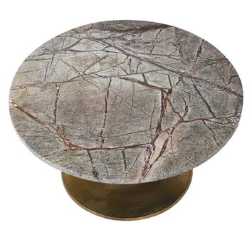 Round Silver and Gold Marble Side Table