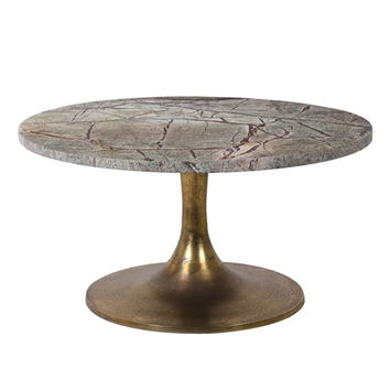 Round Silver and Gold Marble Side Table