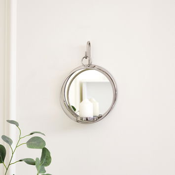 Round Silver Mirrored Wall Candle Sconce