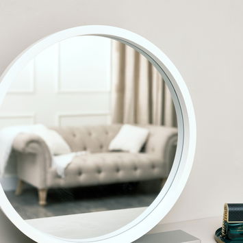 Round White & Silver Freestanding Table Top Mirror