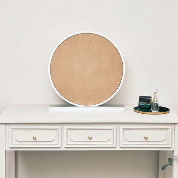 Round White & Silver Freestanding Table Top Mirror