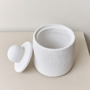 Round White Textured Cement Jar - 20cm