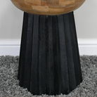 Round Wooden & Black Side Table