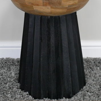 Round Wooden & Black Side Table