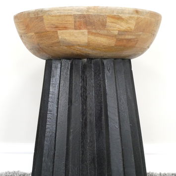 Round Wooden & Black Side Table