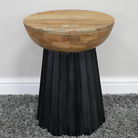 Round Wooden & Black Side Table