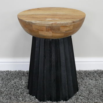 Round Wooden & Black Side Table