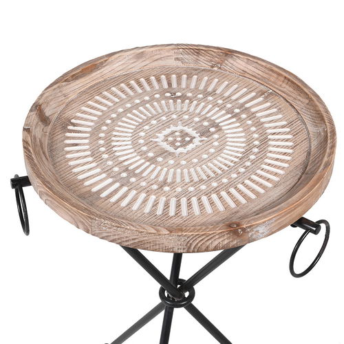 Round Wooden Pattern Tripod Side Table