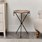 Round Wooden Pattern Tripod Side Table