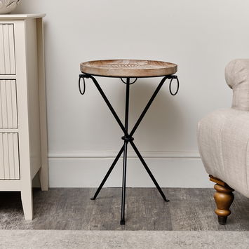 Round Wooden Pattern Tripod Side Table