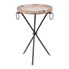 Round Wooden Pattern Tripod Side Table