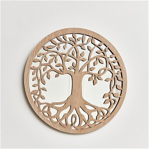 Round Wooden Tree Of Life Wall Mirror