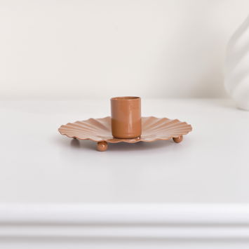 Rust Brown Round Scallop Candlestick Holder