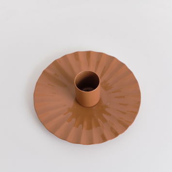 Rust Brown Round Scallop Candlestick Holder