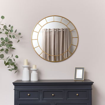 Rust Gold Effect Round Wall Mirror With Fretwork 80cm x 80cm
