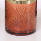 Rust Orange Patterned Glass Bathroom Canister with Gold Lid
