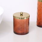 Rust Orange Patterned Glass Bathroom Canister with Gold Lid