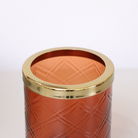 Rust Orange Patterned Glass Bathroom Tumbler with Gold Rim