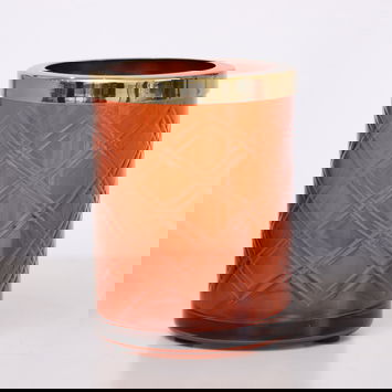 Rust Orange Patterned Glass Bathroom Tumbler with Gold Rim
