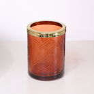Rust Orange Patterned Glass Bathroom Tumbler with Gold Rim