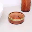 Rust Orange Patterned Glass Soap Dish with Gold Rim