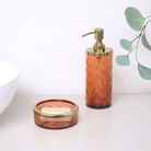 Rust Orange Patterned Glass Soap Dish with Gold Rim