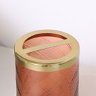 Rust Orange Patterned Glass Toothbrush Holder with Gold Rim