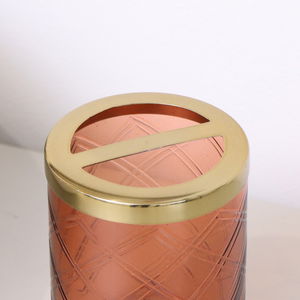 Rust Orange Patterned Glass Toothbrush Holder with Gold Rim 