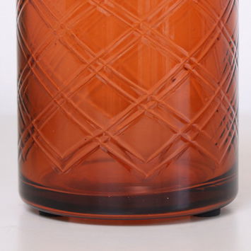 Rust Orange Patterned Glass Toothbrush Holder with Gold Rim
