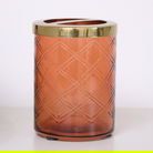 Rust Orange Patterned Glass Toothbrush Holder with Gold Rim