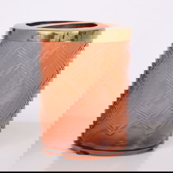 Rust Orange Patterned Glass Toothbrush Holder with Gold Rim