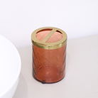 Rust Orange Patterned Glass Toothbrush Holder with Gold Rim