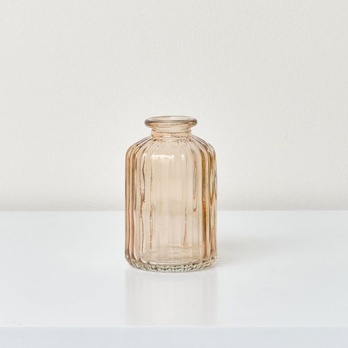 Rust Ribbed Glass Bottle Vase - 10cm