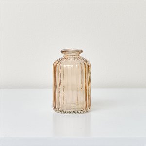 Rust Ribbed Glass Bottle Vase - 10cm