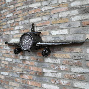 Rustic Black Aeroplane Wall Clock 145cm x 48cm