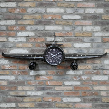 Rustic Black Aeroplane Wall Clock 145cm x 48cm