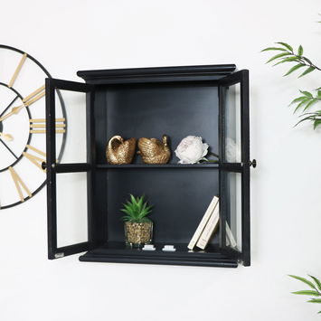 Rustic Black Glass Wall Cabinet