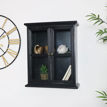 Rustic Black Glass Wall Cabinet