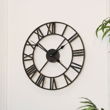 Rustic Black Skeleton Wall Clock with Roman Numerals 40cm x 40cm