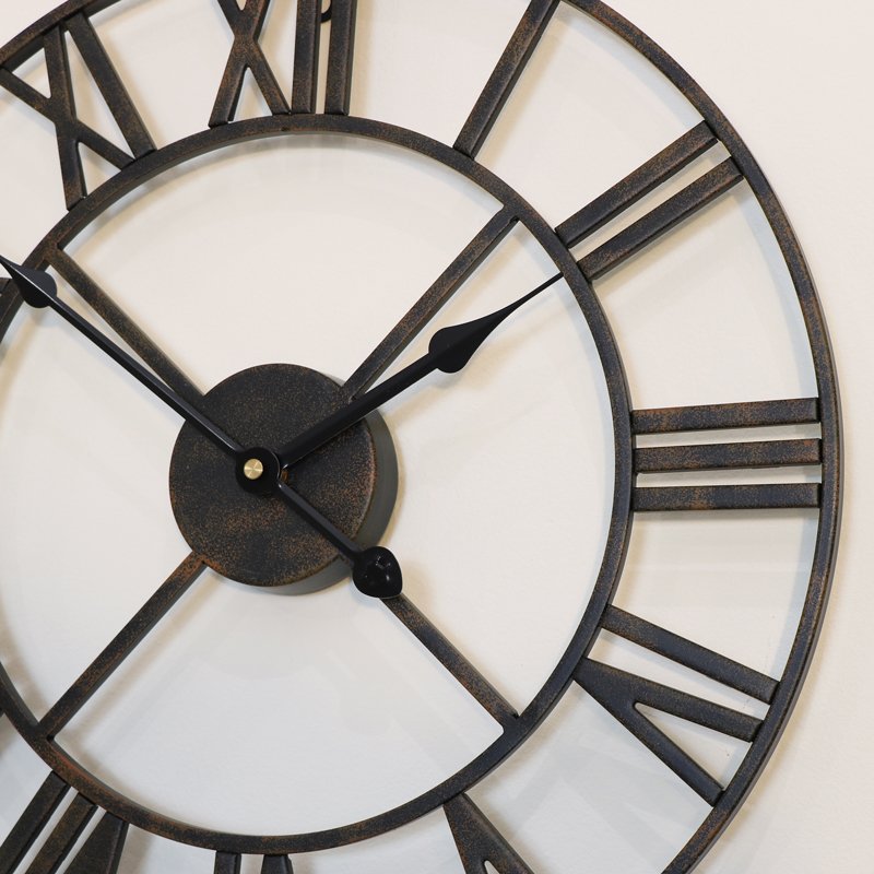 Rustic Black Skeleton Wall Clock with Roman Numerals 40cm x 40cm