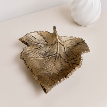 Rustic Bronze Leaf Trinket Tray Dish 